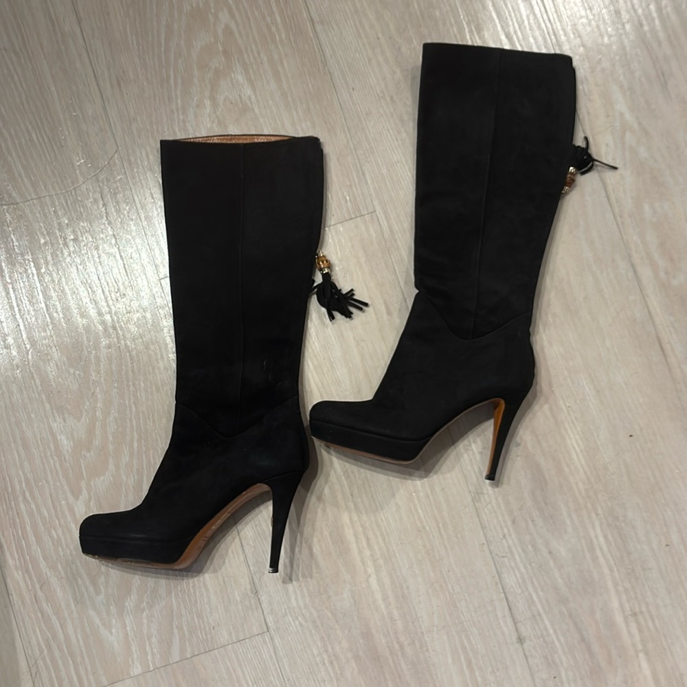 GUCCI AUTHENTIC Elegant Black SUEDE Knee-High Women's Boots